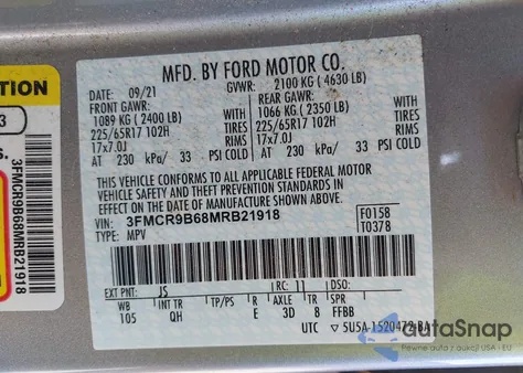 2021 Ford Bronco Sport Big Bend из США, поврежденный, VIN 3FMCR9B68MRB21918